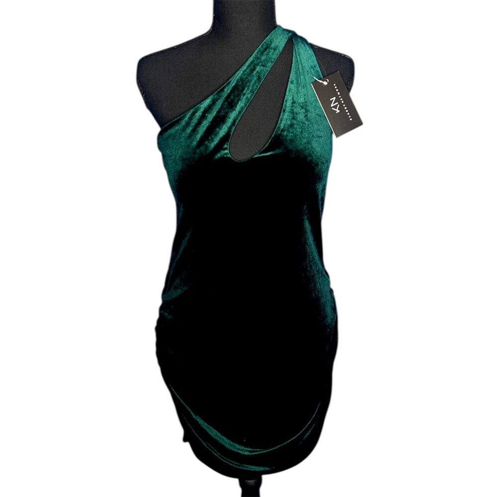 Womens Emerald Green Velvet Bodycon Mini Dress Sz L NWT Date Formal Glam Prom